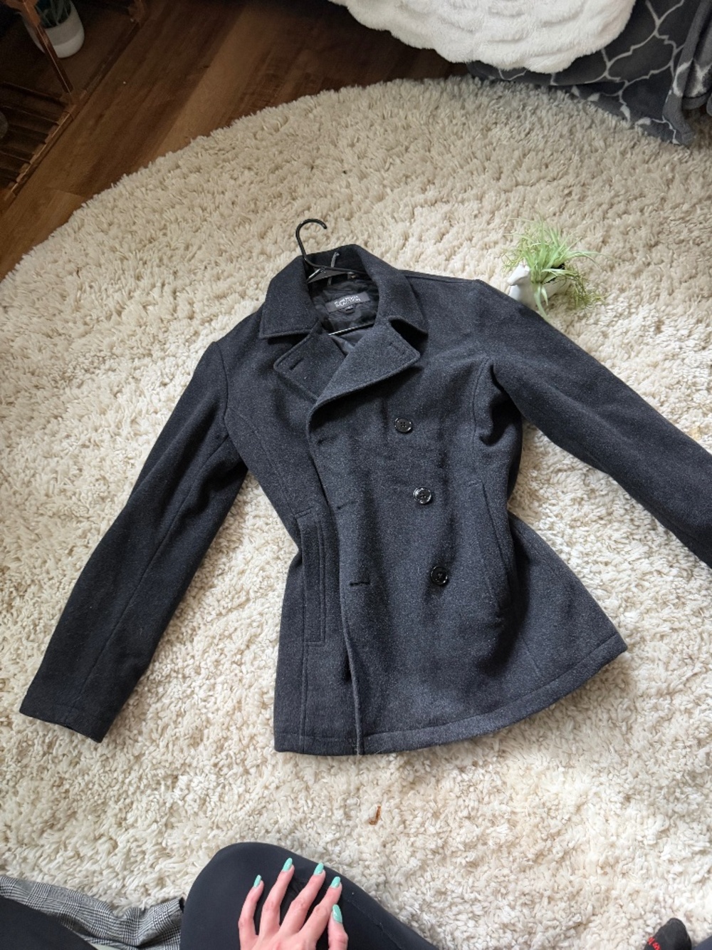 Structured Tailored Black Double-Breasted cute Peacoat for Women double-breasted